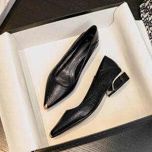 Pointed Toe Work Shoes Womens Soft Bottom Professional Job Shoes Black Comfortable Rubber Sole Easy Wear Daily Commute Style