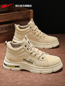 Mens Martin Boots Casual Outdoor Short Tube Work Boots Winter Wear Resistant Leather Upper Cloth Lining round Toe mid Heel