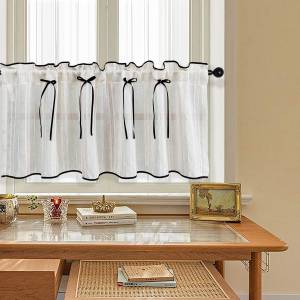 Elegant Bowknot Sheer Curtain Black Trim Versatile Window Treatment for Living Room Dining Nook Kitchen Light Filtering Decor