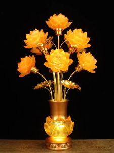 Colorful Crystal Lotus Lamp Buddhist Offering Lamp Long Burning Buddha Hall Guanyin Bodhisattva Nine Grades Home Use LED Light