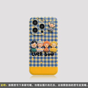 Small Character Cartoon Blue Plaid for Samsung Galaxy 24ultra Phone Case New Arrival S23/S22fe Silicone S21/A33 Drop-Resistant All-Inclusive S10/S9 Protection S8 Set Note20 Niche Style