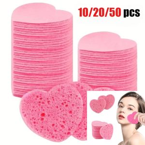 10/20/50PCS Compressed Heart-Shaped Facial Sponges Natural Wood Pulp Face Wash Puff Foaming Face Cosmetic Face for Home orTravel