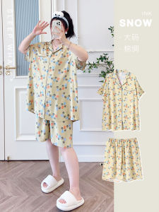 Slim Fit Japanese Style Half Sleeve Short Pants Sleepwear Set Thin Cotton Silk Summer Home Clothes for Women up to 200 Pounds