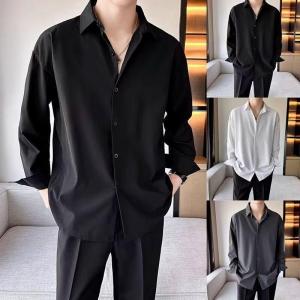 LEMON drape black ice silk short-sleeved shirt mens ruffian handsome summer trendy casual loose white shirt jacket top anti-wrinkle