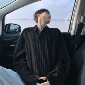 Loose Long Sleeve Collared T-Shirt Mens Casual Inner Wear Polo Shirt Spring Autumn Wheat Ear Pattern Design Comfortable Fit