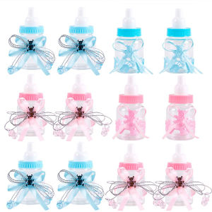 6/12pcs Plastic Feeder Bottle Blue Pink Baby Bottle Candy Box Christening Gender Reveal Baby Shower Birthday Party Gifts favors