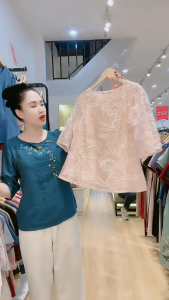 Áo kiểu thiết kế trẻ trung với chất liệu Tơ hoa Thương hiệu Thiều Hoa AN5L0360