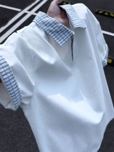 Check Collar Short Sleeve Retro Polo Shirt