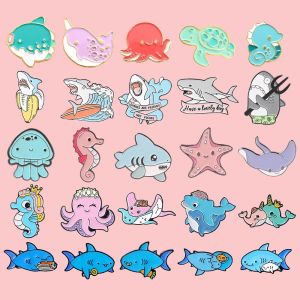 Shark Enamel Pins Sea Ocean Animal Brooches Cute Kawaii Cartoon Bag Hat Lapel Pin Badge