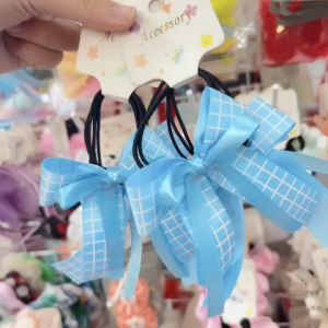 Set 2 cột tóc nơ ruy băng gân kẻ ô vuông set buộc tóc gân xinh cho bé gái