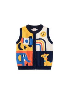 Spring Autumn Boys Cardigan Sweater Vest Kids Cartoon Rocket Embroidery Double Layer Cotton Polyester Knitted No Sleeve Vest