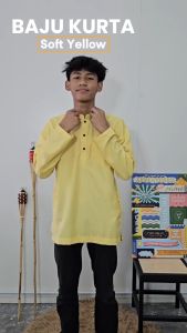 ☆ Brand Sempurna ☆ New Design Baju Kurta Regular Slim Fit Cotton Warna Soft Yellow Sedondon Baju Raya - D016K