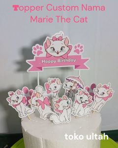 Topper Kucing Marie Custom Nama untuk Hiasan Kue Ulang Tahun / Ultah Anak Karakter (Toper Cake Cat)