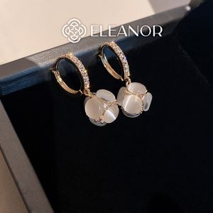 Bông tai nữ chuôi bạc 925 đính đá Eleanor Accessories khuyên tai dáng thả khuyên tròn phụ kiện trang sức 3863