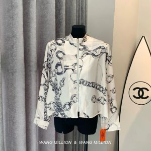 Loose Fit Stand Collar Printed Shirt Elegant Personality Small Size Fashionable Outerwear Top for Women Summer Ice Silk Cotton