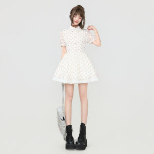 KEIKO | Cherry Flower Print Lace Splicing White Princess Dress