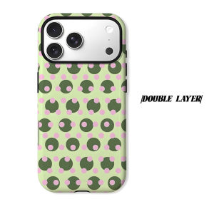 Green Pink Dot Tile Phone Case for iPhone 18 17 16 15 14 13 12 11 Air Pro Max Plus Double-layer Cover