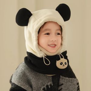 Kids One-Piece The Girl in the Hat Winter Bib One-Piece Earflaps Lei Feng Hat Boy Stuffed Warm-Keeping and Cold-Proof Sleeve Cap