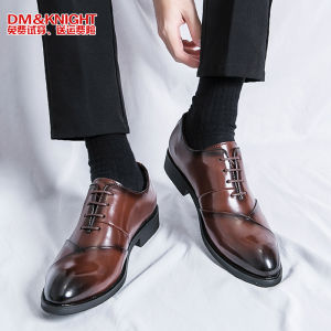 Mens Leather Shoes Business Formal Wear Derby Shoes Soft Bottom Non Slip British Style Youth Fancy Hidden Heel Wedding Grooms Shoes