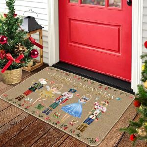 VIKAMA Vintage Snowman Christmas Door Mat Rustic Let It Snow Print Anti Slip Rug For Entryway Indoor Outdoor Xmas Decor