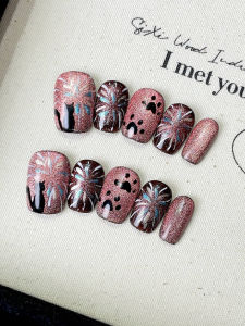 Handmade Short Cat Eye Nail Art Glue-On False Nails Removable Phototherapy White Light Cat Drawing Design Nail Patches