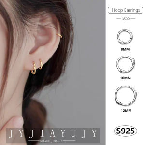 JYJIAYUJY 100% Sterling Silver S925 Earrings Hoop Earrings 8/10/12mm Geometry Circle Shape Korean fashion Hypoallergenic Jewelry Gift E055