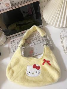 Cute Embroidered Plush HelloKitty Single Shoulder Handbag Student Class Bag Girl Heart Large Size Casual Tote Bag for Women