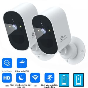 2-Pack 1080P Camera Giám Sát Không Dây WiFi An Ninh Gia Đình Pin Sạc Chạy Bằng Camera IP Ngoài Trời Trong Nhà Giám Sát Trẻ Em
