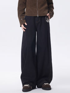 กางเกงยีนส์ทรงหลวมสไตล์ย้อนยุคสำหรับผู้ชาย กางเกงขายาวทรงตรงแบบลำลอง กางเกงยีนส์ทรงตรงลำลองสำหรับคู่รัก กางเกงยีนส์ทรงขากว้างสีดำ