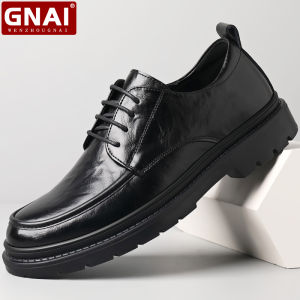 GNAI | Mens Leather Breathable Round Toe Workwear Low Cut Motorcycle Casual Shoes