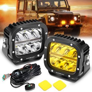 2pcs LED Driving Lights 5 Inch 132W Spot Flood Combo Work Spotlights Pod with Amber DRL Combo Pattern with DT Plug Wiring Harness with Amber Cover（2 Leads）