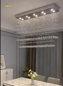 Phube Lighting Modern Rectangular Raindrop Crystal Chandelier Ceiling Lighting Fixture Rectangle Pendant Flush Mount LED Light for Dining Room