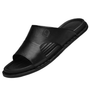 Leather Mens Sandals Summer Thick Bottom Anti-slip Slip-On Soft Bottom One-Strap Lightweight Cool Slippers Business Casual