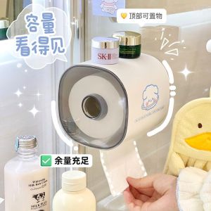 Bathroom Toilet Paper Holder Wall Mounted Self Adhesive No Drilling Required New Style Nordic Design Plastic Paper Holder