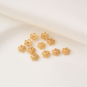 14K Gold Plated Petal Design Spacer Bead Holder Handmade DIY Bracelet Alloy Hollow out Flower Cap Accessories Silver Plated