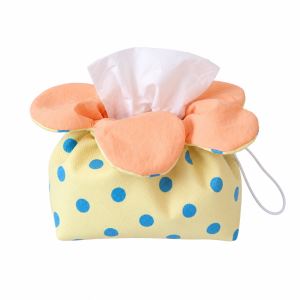 Flower Tissue Box Cover Cute Petal Polka Dot Soft Fabric Drawstring Napkin Holder for Girls Office Desk Bedroom Home Decor