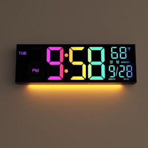 Digital Wall Clock Large Display 16.2\" Digital Wall Clock with RGB Color Changing Remote Control Automatic Brightness LED Watch
