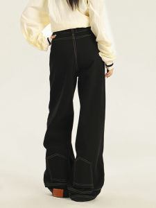 QIAOMIDUO | Fall Season High Waist Straight Leg Black Denim Pants Draping Sensation Womens Autumn Plus Size Slimming Wide Leg Soft Jeans