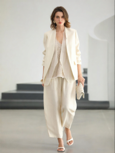 COCOBELLA | Elegant Commute White Tapered Wide Leg Silk Pant