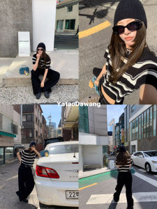 Fashionable Striped Short Sleeve T-Shirt Womens Summer 2025 New Arrival Denture Dog Sniffle Pattern Versatile round Neck Top