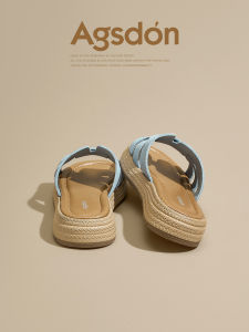 Agsdon | Thick-soled Blue Women Slippers Sandals For Summer Dress Wear Beach Vacation