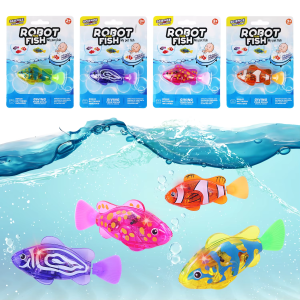 Interactive Robot Fish Toys for Cat/Dog Activated Swimming in Water with LED Light Swimming Bath Plastic Fish Toy Gift