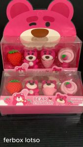 STIPA Set Penghapus Karet Karakter 3D Box Fancy Eraser ATK Alat Tulis Hapus Pensil Perlengkapan Sekolah Kantor Koleksi Souvenir Anak Strawberry Bear LZ