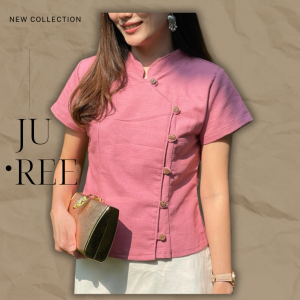 เสื้อผ้าฝ้าย เสื้อพื้นเมือง ป้ายกระดุมไม้ แขนสั้น (มีหลายสี)