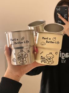 Cute Little Dog Stainless Steel Toothbrush Cup Washing Cup Couple Student Dormitory Dental Tools Tooth Barrel Cup Household