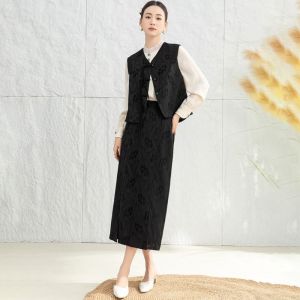 New Chinese Style Embroidered Vest Womens High Design Sense Small Audience Split Skirt Versatile Shirt Three Piece Set