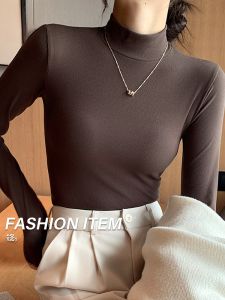 MiiOW | Áo sơ mi nữ dài tay ôm vừa vặn thời trang thu đông xuân mùa hè cổ cao thường ngày chất liệu polyester và lycra