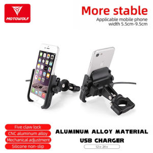MOTOWOLF Phone Holder Spion Motor Plus Charger Almunium Alloy Premium