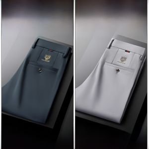 ROMON | Lormen Ice Silk Mens Summer Thin Straight Leg Suit Pants Elastic High End Business Casual Long Trousers Fashionable Urban Style
