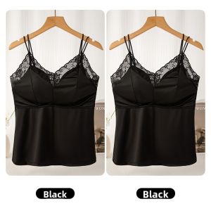 Miiow | Lace Trim Camisole Tank Top Womens V-neck Strap Vest Lift Gathered Pad Base Shirt Summer New Style Nylon Spandex Blend